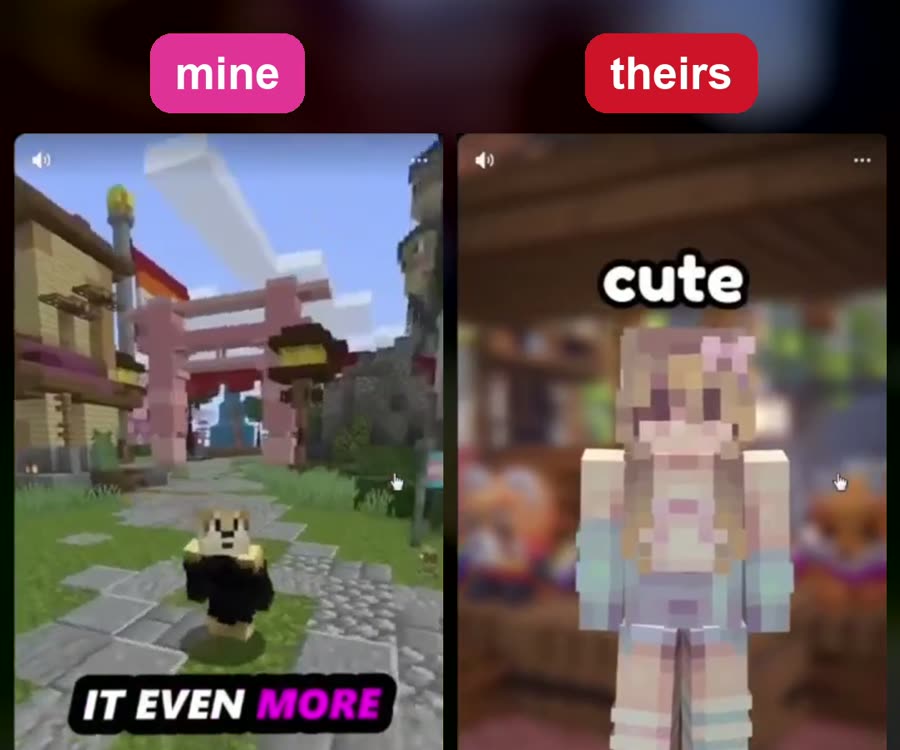 whiscey's TikTok on the left, FruitySMP's copy on the right
